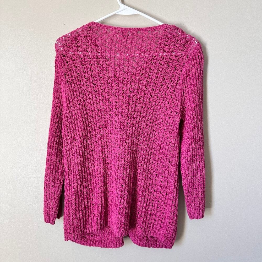 J Jill Open Knit Cardigan Sweater Womens SMALL Linen Blend Button Front Pink - Picture 10 of 11